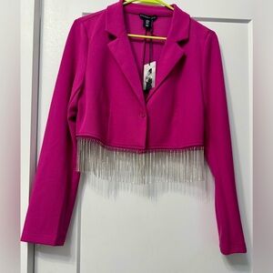 Sincerely Jules Women's Pink Rhinestone Fringe Cropped Jacket Size Medium NWT